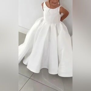 Girls White Satin Low-Back Communion/Flower Girl Dress